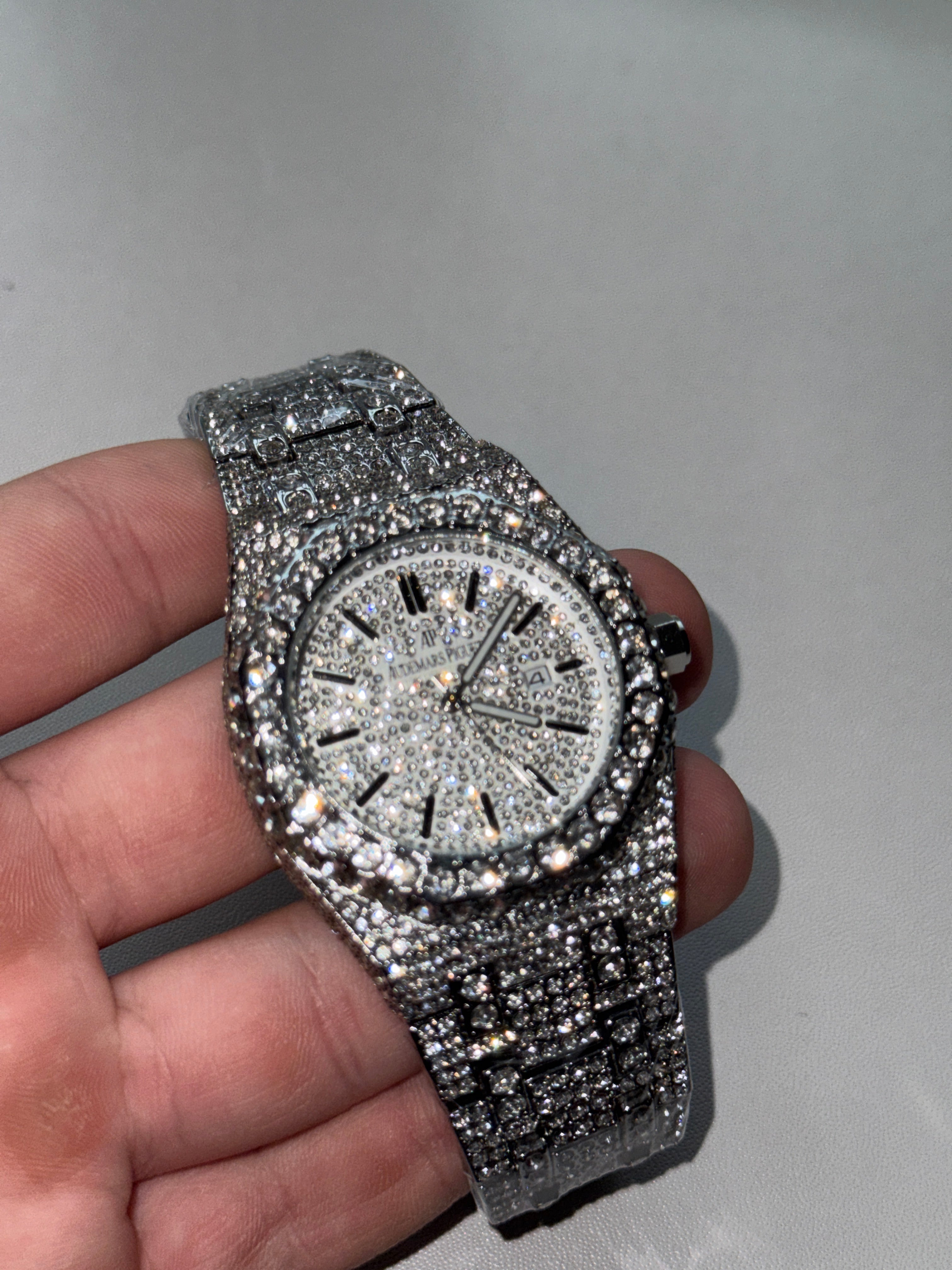 Royal Oak Inspired Moissanite Watch – Silver/Black
