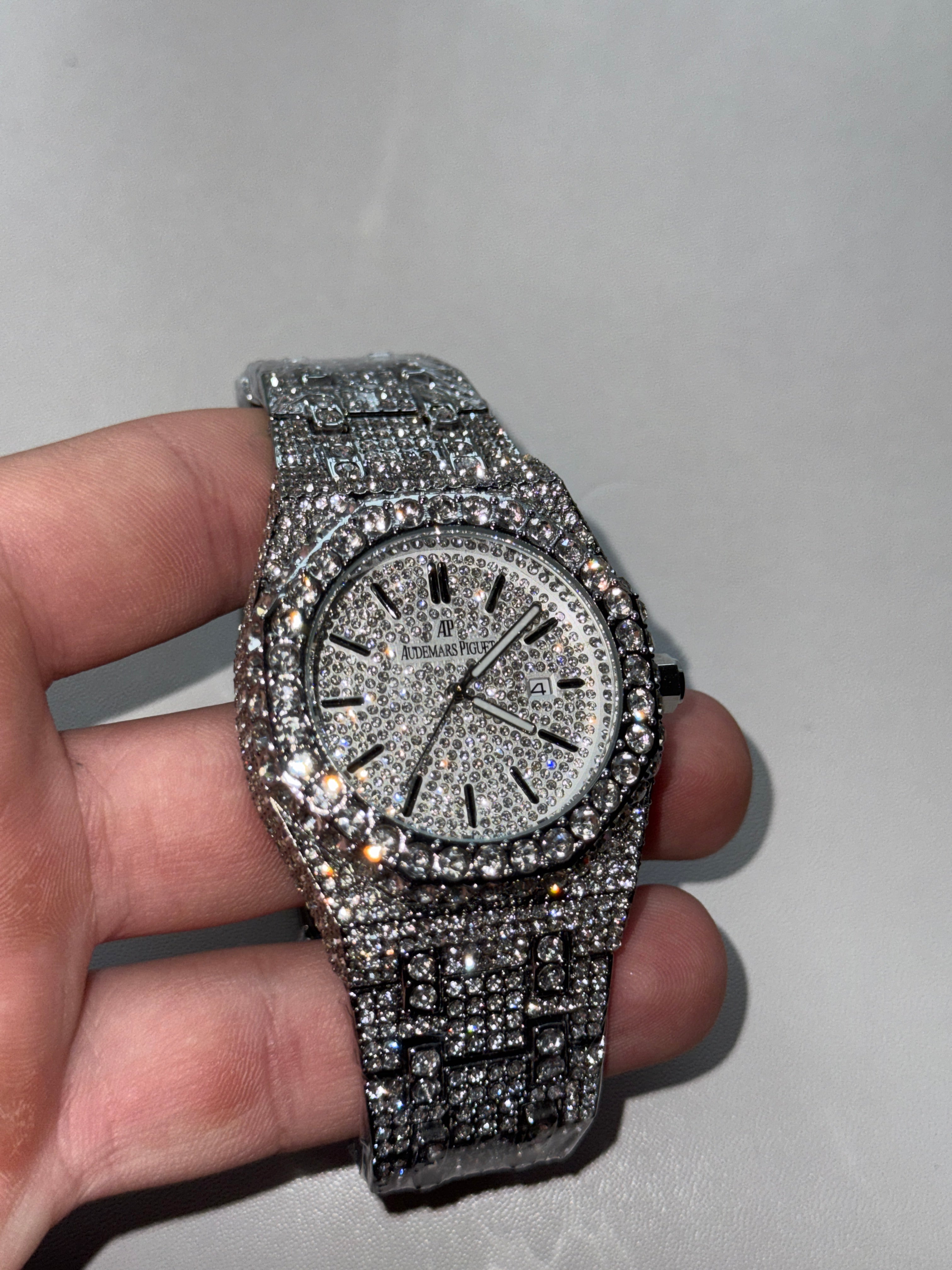 Royal Oak Inspired Moissanite Watch – Silver/Black